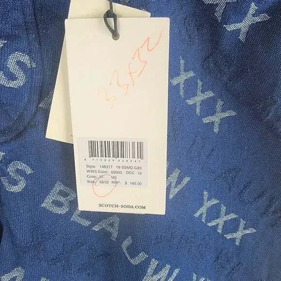 NEW Scotch & Soda Amsterdams Blauw Slim Jeans Blue Size 33